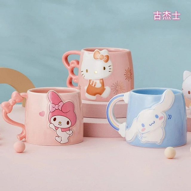 Sanrio Keramiktasse mit Reliefmuster für Hello Kitty und Kuromi, bunte Kaffeetasse mit Griff - Bild 1