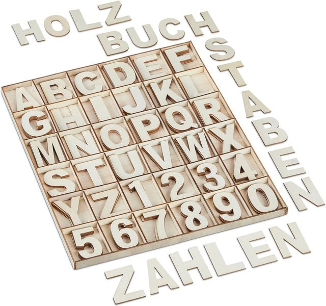 Relaxdays Holzbuchstaben und Zahlen Set Lernhilfe Holz Natur - Bild 1
