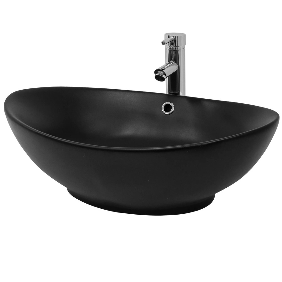 Ovales Keramik-Waschbecken mit Überlauf von LuxeBath in Schwarz, B/T/H: 59 x 38 x 19 cm - Bild 2