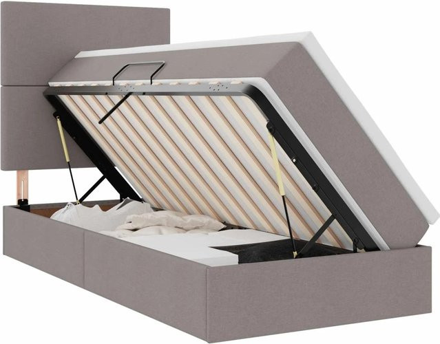 vidaXL Aufbewahrungsbett mit Matratze in Taupe, B/T/H: 90 x 200 x 128 cm - Bild 1