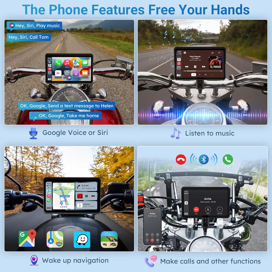 Jansite Motorrad-Navigationssystem mit Android Auto und Apple CarPlay, 5/7 Zoll tragbarer Bluetooth-Monitor, IP67 wasserdicht, Schwarz - Bild 3