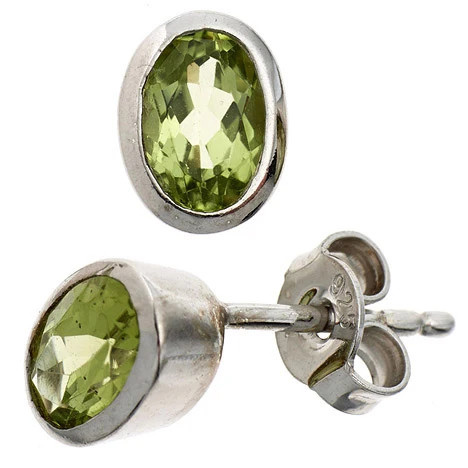 Colfem Ohrstecker oval, 925 Silber, Peridot, grün - Bild 1