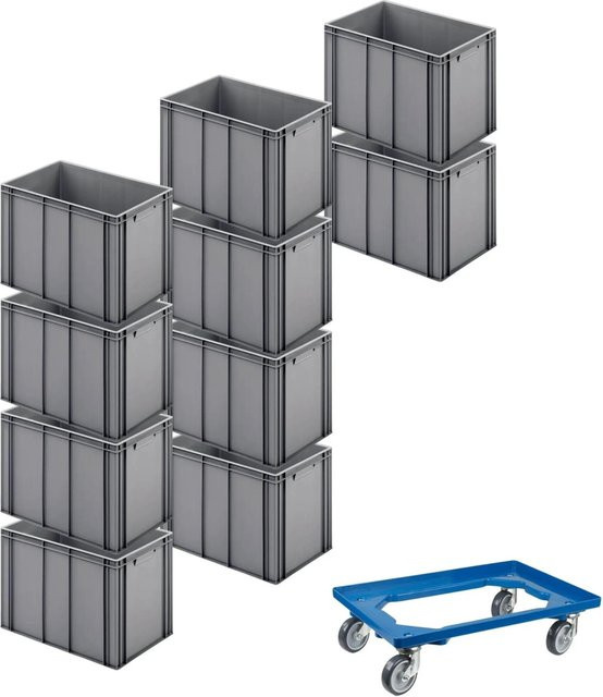 PROREGAL SparSet mit 10 Eurobehältern mit geschlossenem Griff und 1 Transportroller, Blau, H x B x T: 42 x 40 x 60 cm - Bild 1