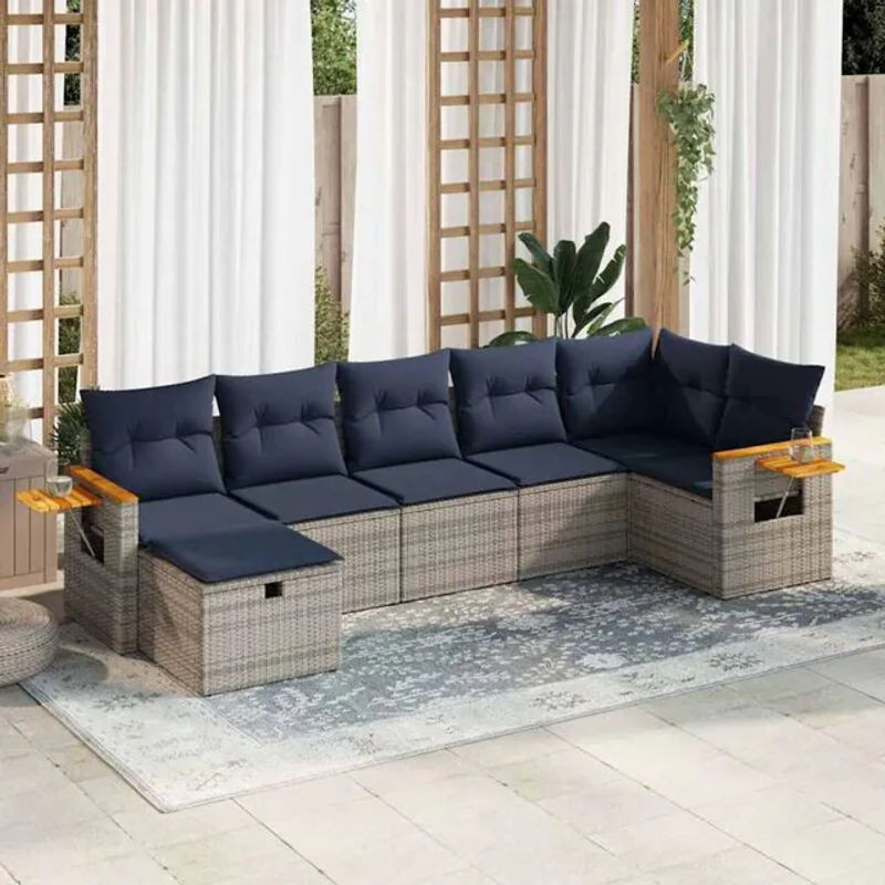 7-teilige moderne Garten-Sofagarnitur aus Poly-Rattan mit Kissen in Grau von vidaxl - Bild 1