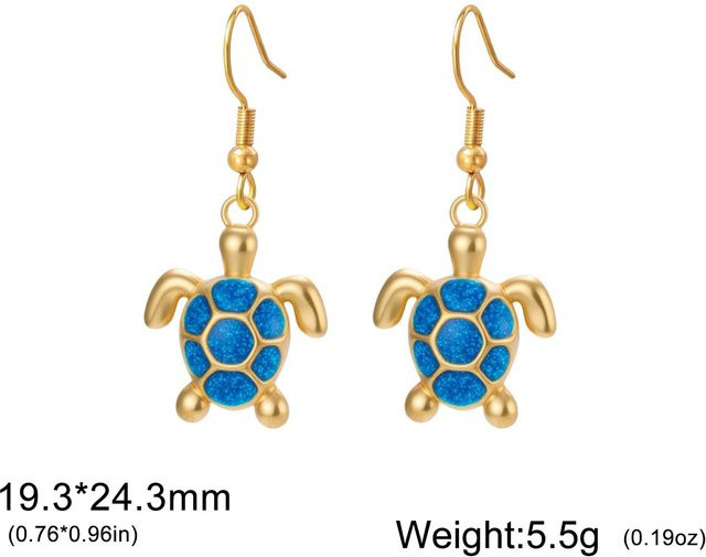 Ohrhänger Schildkröte, Edelstahl, Gold, Blau, Damen - Bild 1