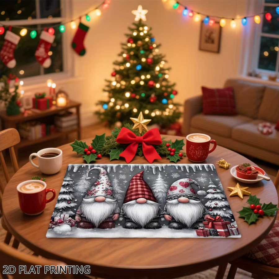 VIKAMA Weihnachtsmatte Set mit Weihnachtsmannhut, Weihnachtsbaum und Schneeflocken in Rot und Multicolour für Tischdekoration und Restaurants - Bild 4