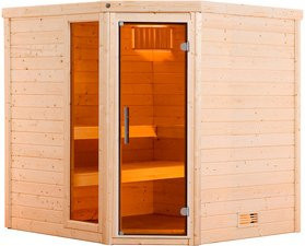 WEKA Massivholzsauna Turku 1 für 6 Personen in Braun inklusive 9 kW Ofen mit integrierter Steuerung und Glastür sowie Fenster - Bild 1