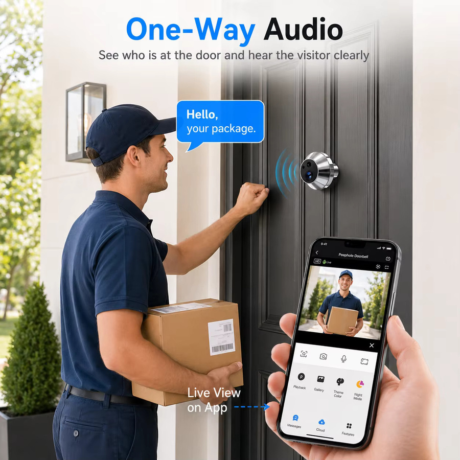 Tuya Smart Mini Digitale Türspion Kamera mit 5MP Weitwinkel, WiFi, IR und PIR Erkennung, Silber - Bild 3