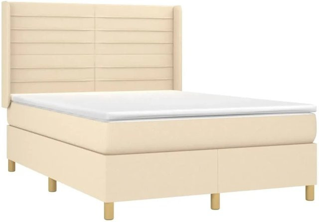 vidaXL Boxspringbett mit Matratze und LED-Unterbettbeleuchtung in Creme, Hybrid-Bett mit USB-Ladeport und Taschenfederkern, B/T/H: 140 x 200 x 118 cm - Bild 1
