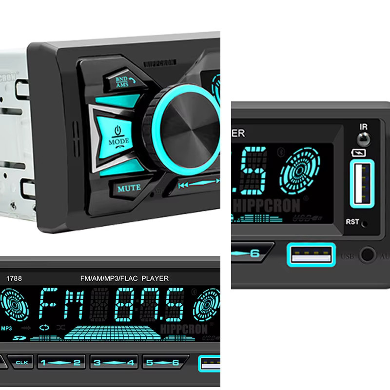 Hippcron 1DIN Autoradio MP3-Player mit Bluetooth, FM-Empfänger, AUX, USB und TF-Slot in Schwarz - Bild 4