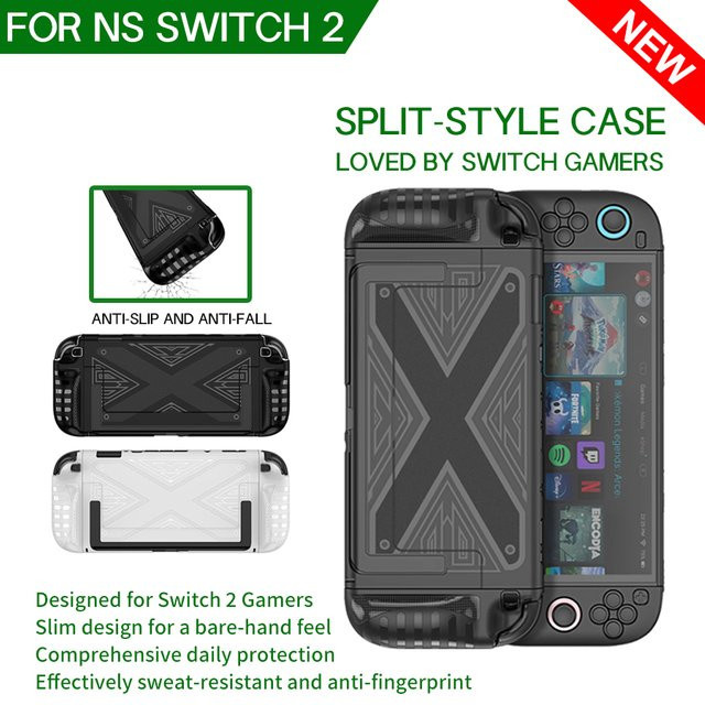 VAORLO Schutzhülle für Nintendo Switch 2 in Schwarz, TPU+PC Case mit geteiltem Design und Handflächenschale, stoßfest und rutschfest - Bild 1