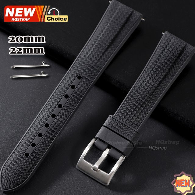 HQstrap Uhrenarmband Silikon, Karomuster, Schwarz, 20mm, 22mm - Bild 1