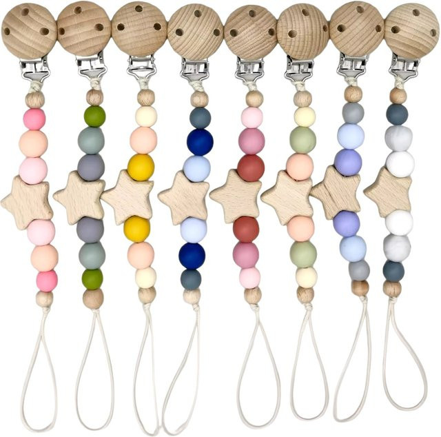 Panplay Baby Schnuller Kette aus Holz mit Pentagramm als Beißring und Zahnhilfe in Mehrfarbig - Bild 1