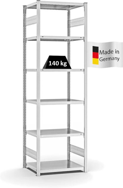 PROREGAL Fachbodenregal Stecksystem T-Profil Light-Duty in Lichtgrau mit 6 Ebenen, H x B x T: 250 x 75 x 50 cm - Bild 1