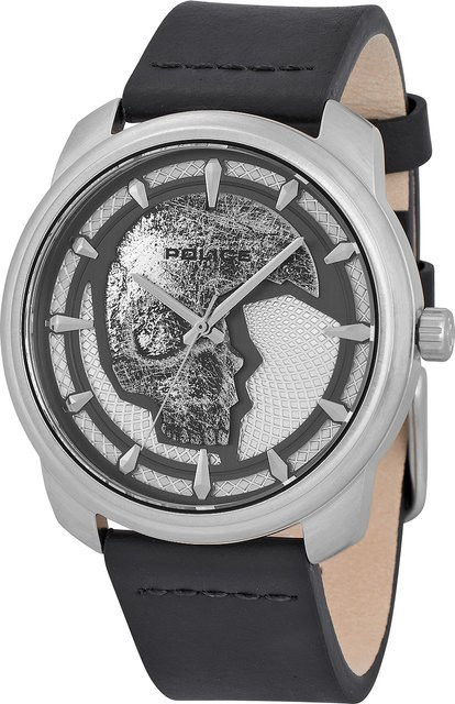 Police Herrenuhr, Analoguhr, Quarz, Edelstahl, Leder, 44 mm, Silber - Bild 1