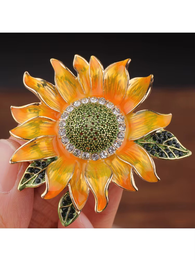 QATT Brosche Sonnenblumen-Design, Gold, Kristall, Unisex - Bild 5