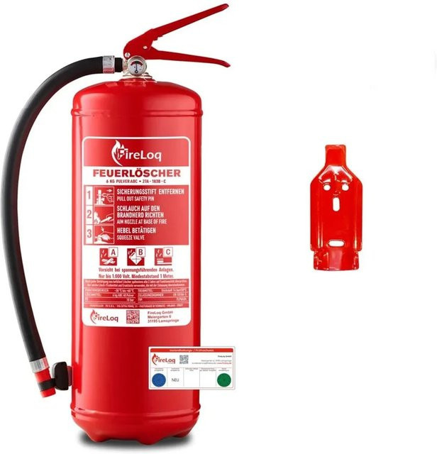FireLoq Pulverlöscher Rot mit Wandhalterung und Manometer, 6 kg - Bild 1