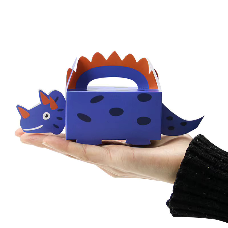Rote Dinosaurier-Partytüten aus Papier als Geschenkbox für Kinder zum Thema Dino-Party - Bild 1