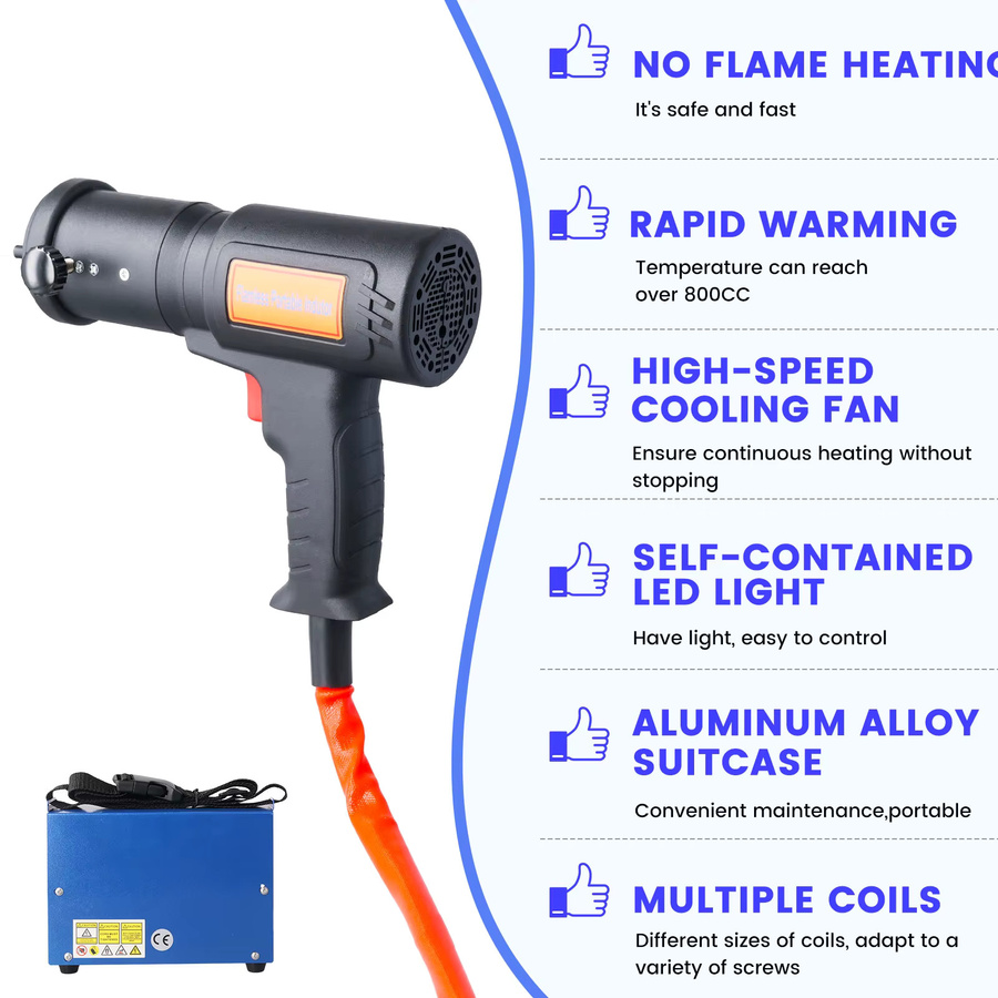 Podofo Handgehaltener Magnetischer Induktionsheizer 1500W Hochleistungs-Induktionsheizgerät Komplettset zum Entfernen von verrosteten Autobolzen und -muttern - Bild 5