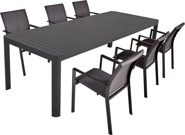 DELUKE Garten-Sitzgruppe ERWIN 7-teiliges Gartenmöbel-Set aus Kunststoff und Aluminium in Dunkelgrau - Bild 1