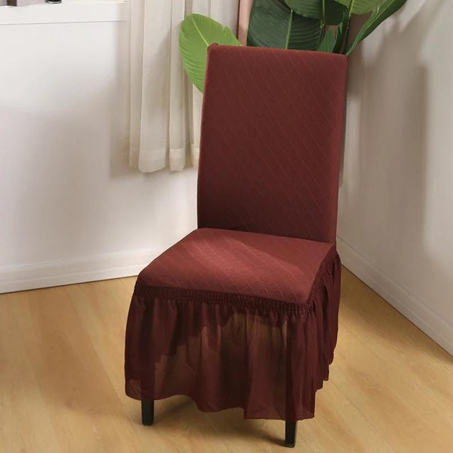 Bestbags Esszimmerstuhlbezüge mit Rüschenrock aus dehnbarem Jacquard-Spandex in Rot - Bild 1