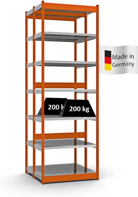 PROREGAL Fachbodenregal Stecksystem mit Vierkant-Profil, doppelseitige Bauart, 7 Ebenen, Orange, H x B x T: 300 x 102,5 x 40 cm - Bild 1