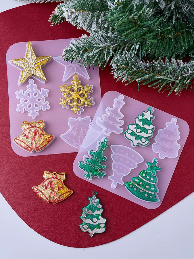 UDOCOOL Silikonformen für Weihnachtsornamente und DIY-Schmuck mit Motiven wie Lebkuchenmann, Elch und Schneeflocke in Multicolour - Bild 5