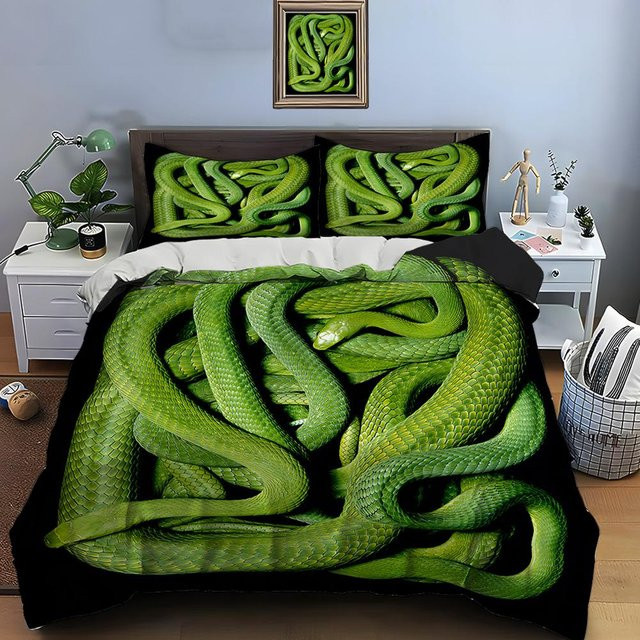 Flylo Bettwäsche-Set mit Schlangenmuster in Grün, bestehend aus 1 Bettbezug und 2 Kissenbezügen, B/H: 140 x 210 cm - Bild 1