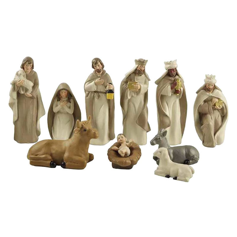 Kesoto Krippen Figurenset mit heiliger Familie aus Kunstharz, 10 Stück, beige, klassisch - Bild 2