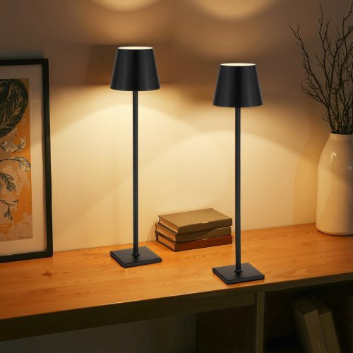 VEVOR Akkuschreibtischlampen 2er-Set, Schwarz, LED Tischleuchten mit stufenloser Dimmung, höhenverstellbar und Touch-Bedienung, wiederaufladbar für Restaurant, Schlafzimmer und Outdoor - Bild 1