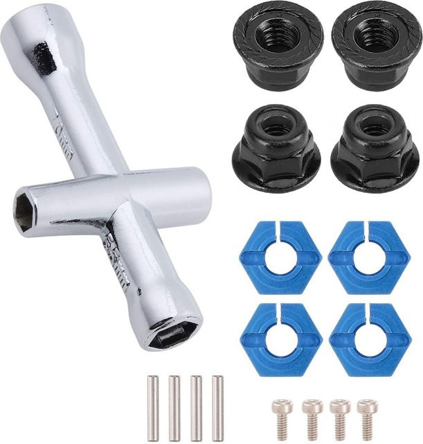 Traxxas Aluminium 12mm Sechskantnaben Radadapter, 7mm Dicke, M4 Flanschsicherungsmuttern, Kreuzschlüssel - Bild 1