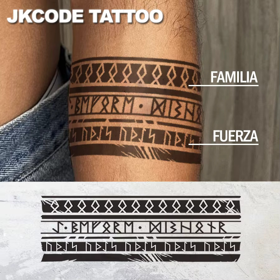 JKCODE TATTOO Wasserfestes Hand-Tattoo für Herren, Schwarz, Wikinger-Muster - Bild 2