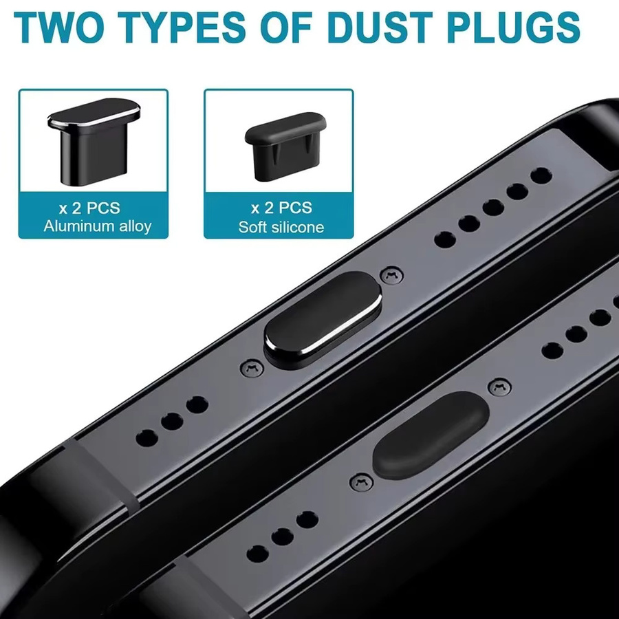 2er-Set Metall Staubschutz für iPhone 17 Pro Max, iPhone 16 Plus und iPhone 15 mit USB-C Ladeanschluss Schutzabdeckkappe und Reinigungsbürste in Schwarz und Silber - Bild 3