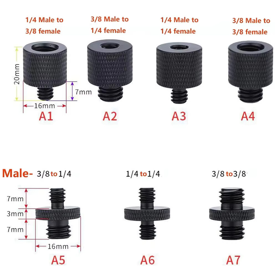 EXSKOF Kameraschrauben-Adapter-Halterungsset in Schwarz für GoPro, DJI Osmo, Insta360 und SJCAM mit 1/4 bis 1/4, 3/8 sowie M5, M6 und M8 Gewinden für Stativ, Mikrofon und Blitzlicht - Bild 3