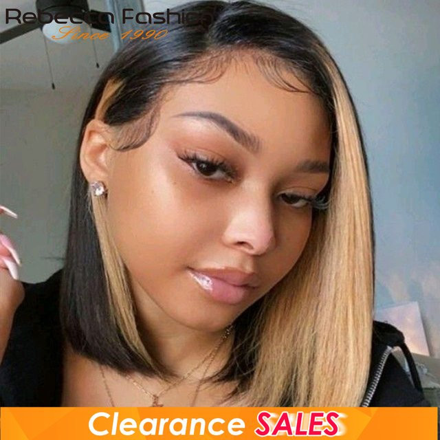 Rebecca Youth Kurzhaarperücke, glatte Echthaar-Lace-Perücke, Bob mit Seitenpartie - Bild 1