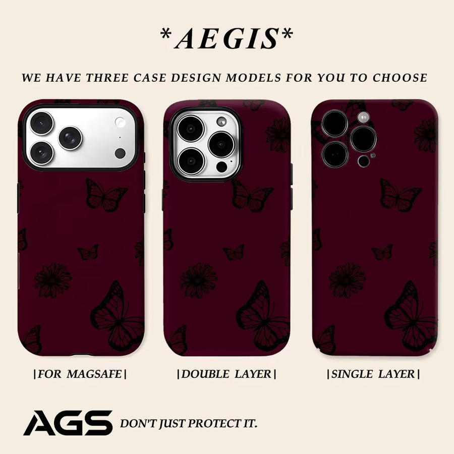Potdemiel Handyhülle Burgundy Butterfly für iPhone 17 16 15 14 13 Pro Max Plus mit Magnetfunktion und robustem Doppel-Schutz, Farbe: Rot - Bild 2