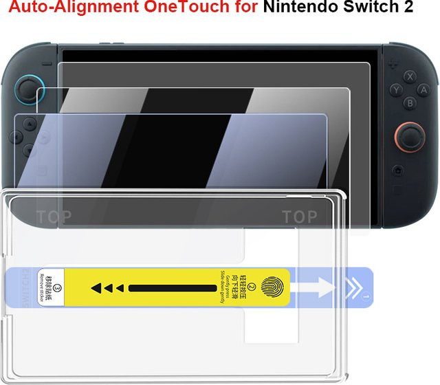Auto-Alignment OneTouch Displayschutzfolie aus gehärtetem Glas für Nintendo Switch 2, ultraklar und Anti-Blaulicht, 1 Stück - Bild 1