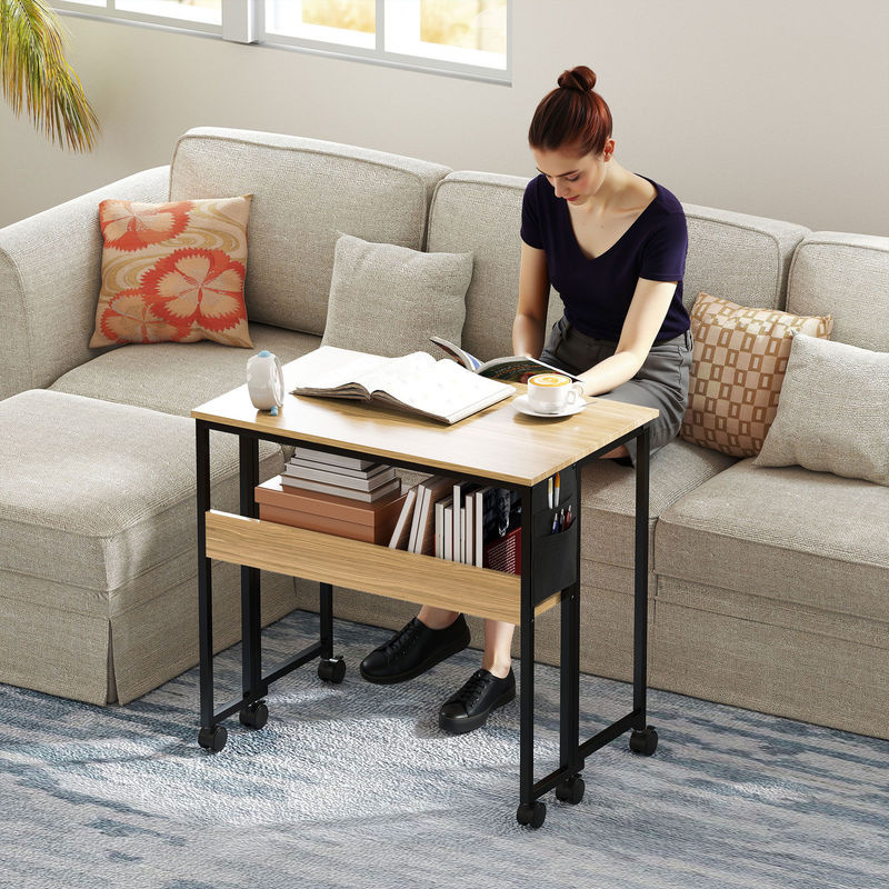 HOMCOM Klappbarer Computertisch mit Rollen und Regal in Eiche, Schreibtisch für Home Office und Schlafzimmer, B: 80 cm, T: 50 cm - Bild 2