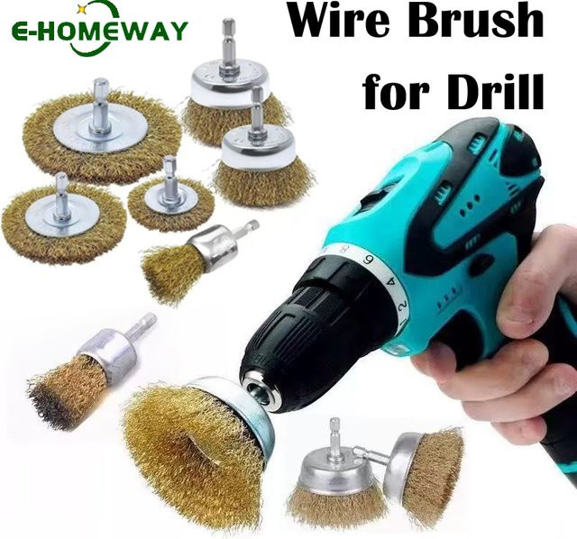 E-HOMEWAY Messingdrahtbürsten-Rad-Set in Gold und Multicolour mit 1/4 Zoll Sechskantschaft und 0,3 mm gewelltem Kohlenstoffstahl für Bohrer - Bild 1