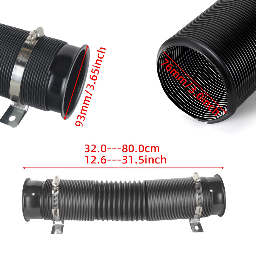 RIAYOOE Flexibler Lufteinlassschlauch für Kaltluftansaugung, Teleskoprohr, Schwarz/Rot, 76 mm (3 Zoll) - Bild 1