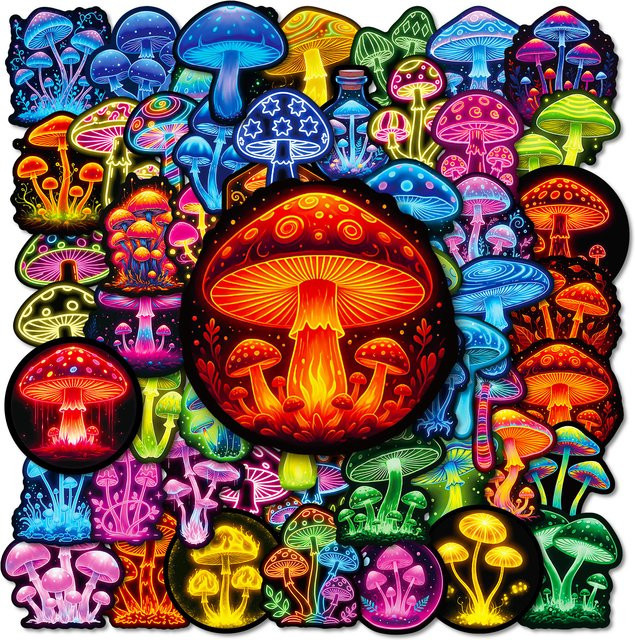 56 Stück Kawaii Pilz Aufkleber in Bunt für Laptop, Scrapbook und Skateboard, wasserfeste ästhetische DIY Aufkleber - Bild 1