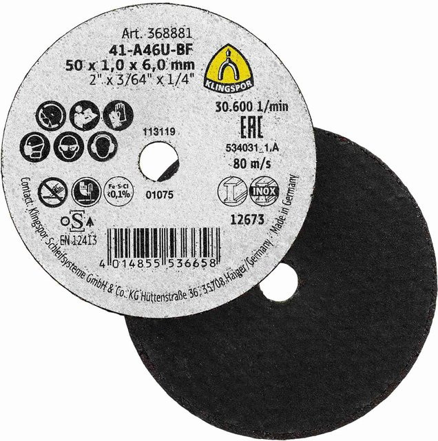 Klingspor Trennscheibe Supra A 660 R für Metall Durchmesser: 50 mm, Dicke: 1 mm, Bohrung: 6 mm - Bild 1