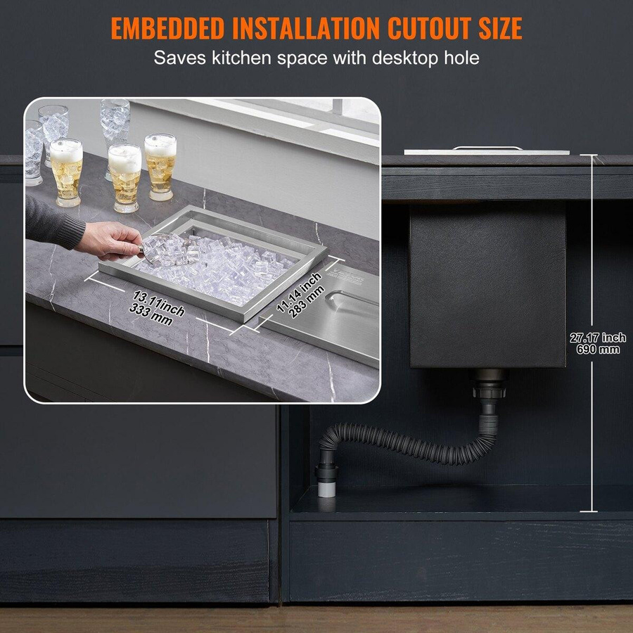 Buying Solutions MB Einbau-Eiskühlbox aus Edelstahl mit Deckel und Abfluss, Silber, B/T/H: 30,5 x 35,6 x 45,7 cm - Bild 2