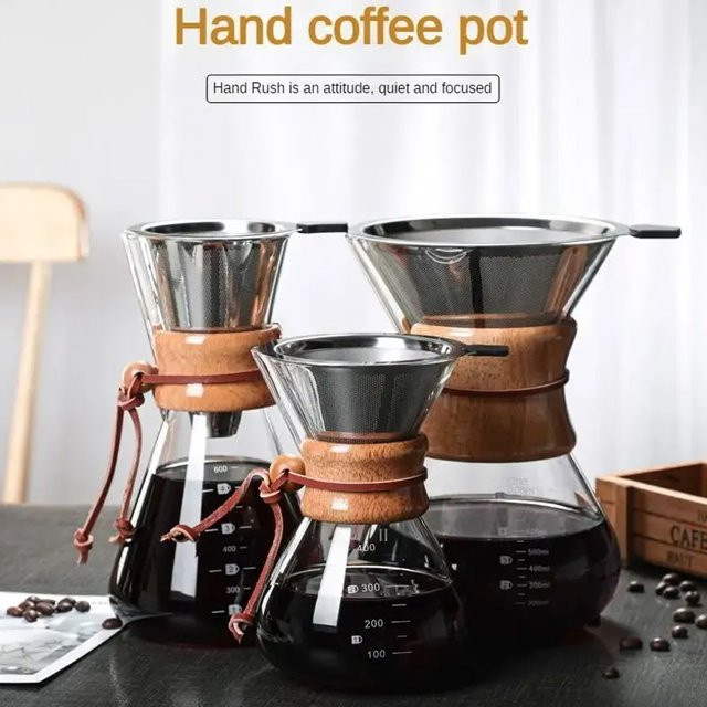 JUNBOPRO Handglas-Kaffeekessel mit Edelstahlfilter für Tropfbrauen, transparent, Höhe: 21,0 cm, Breite: 8,0 cm - Bild 1