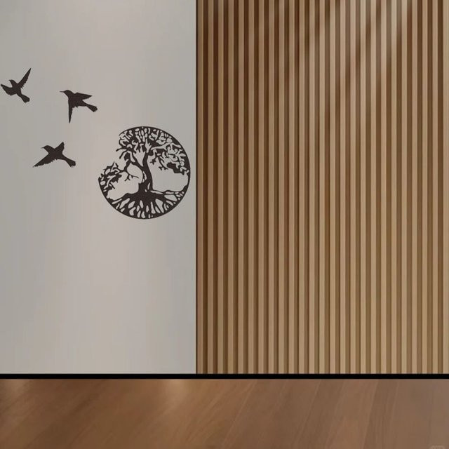 HELLOYOUNG Baum des Lebens Wanddekoration aus Metall in Schwarz, runder Metall-Wandbehang für Garten und Hof - Bild 1