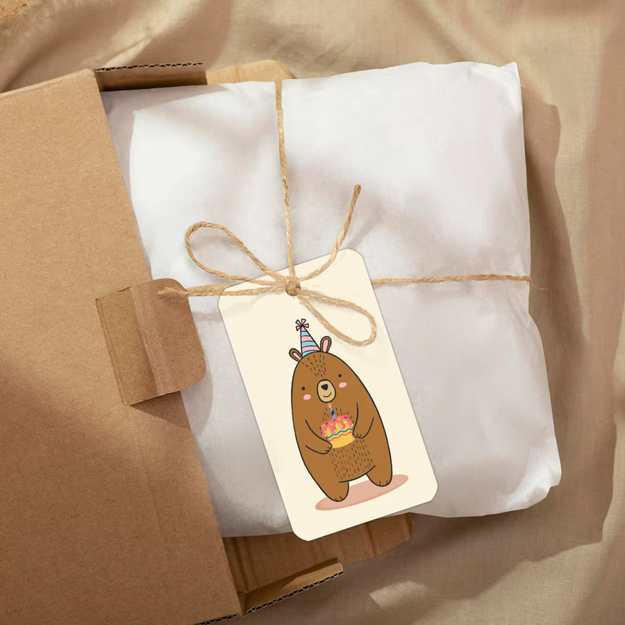 50 Stück Geburtstags-Geschenkanhänger mit niedlichem Cartoon-Braunbären-Design in Braun aus Papier - Bild 3