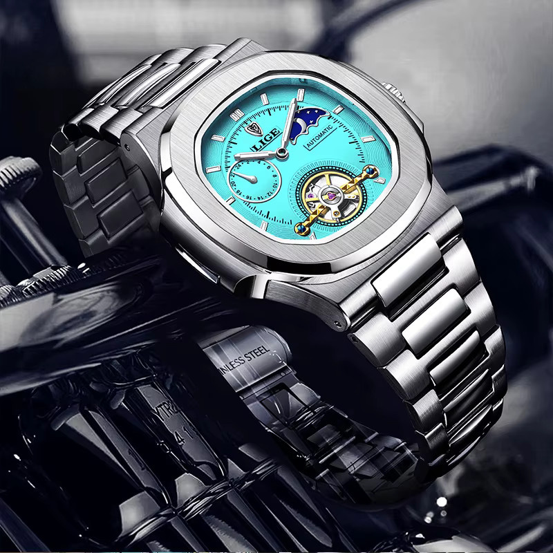 LIGE Armbanduhr Automatik, Edelstahl, Blau, Herren - Bild 2