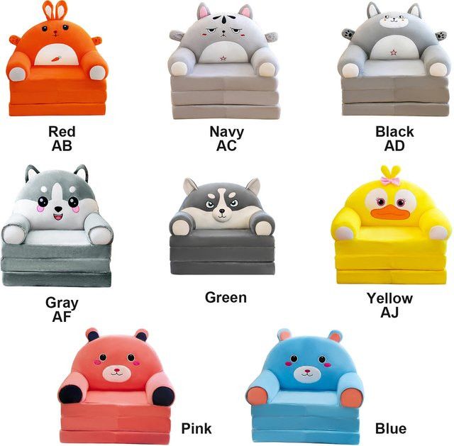 TOPINCN 2-in-1 Faltbarer Kinder Couchbezug mit niedlichem Cartoon-Design in Blau - Bild 1