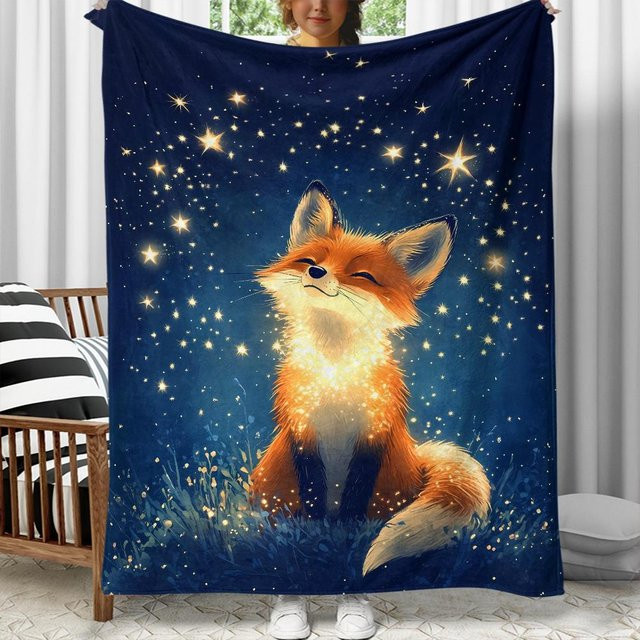 Gemütliche Fuchs Decke aus weichem Flanell in Blau, B/B: 150 x 180 cm - Bild 1