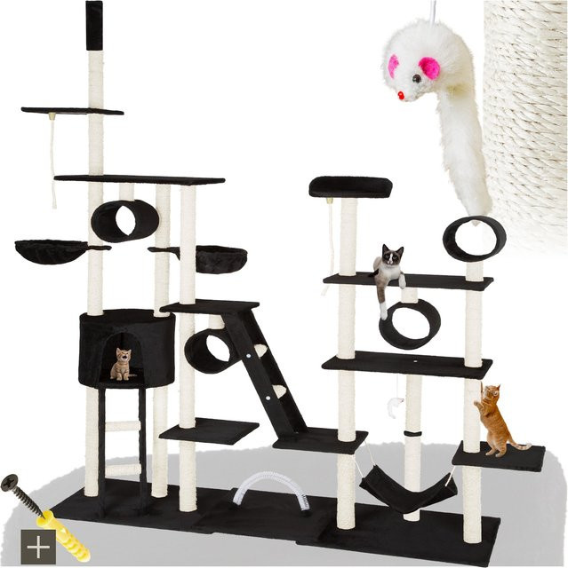 tectake Kratzbaum Snooky mit Katzenhöhle, Hängematte und Spielzeug aus Sisal, Schwarz, B/T/H: 70 x 70 x 234 bis 261 cm - Bild 1